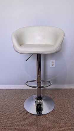 Swivel Bar Stool, White Leather with Chrome Base