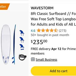 Soft Deck 8’ Surfboard Excellent Condition