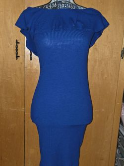 One Clothing Los Angeles Royal Blue Ribbed Off-the-Shoulder Dress S