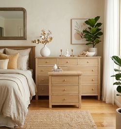 POTTERY BARN INSPIRED WOODEN DRESSER & ONE NIGHTSTAND/ REFINISHED
