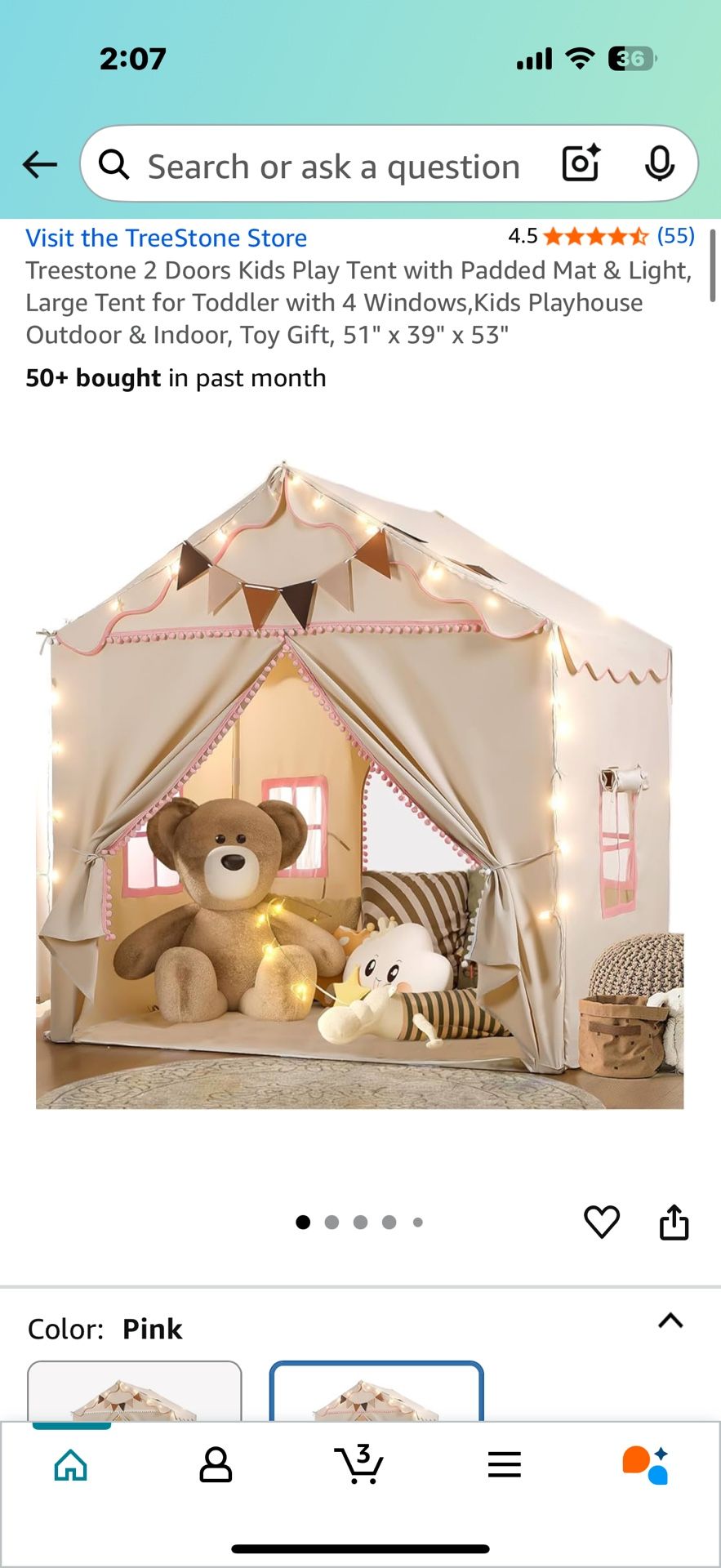 Kids Light Up Play Tent, Pink