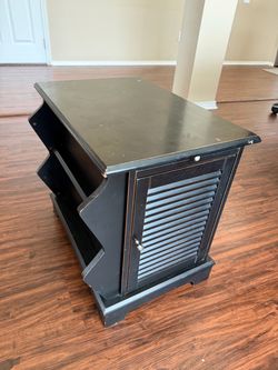 Black Wood Side Table with Shutter Door