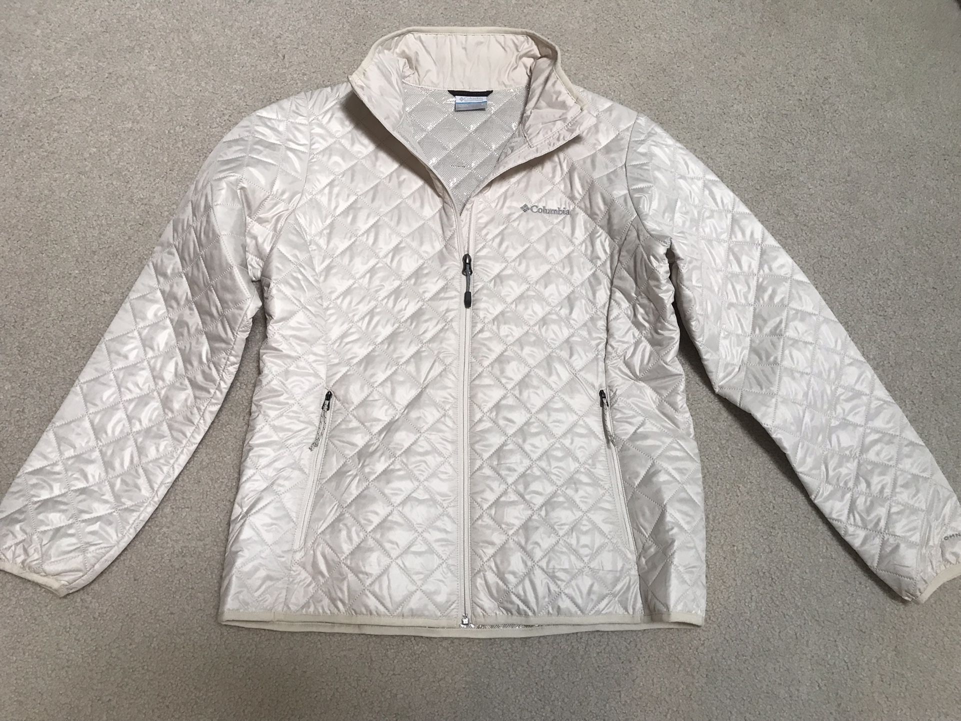 Womens L Large Columbia Omni Heat Off White Quilted Jacket Coat EUC