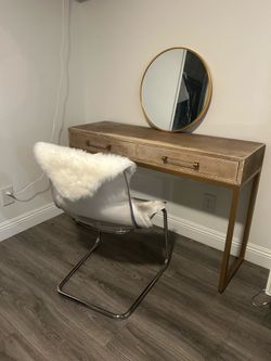 Gold leather desk entry table vanity