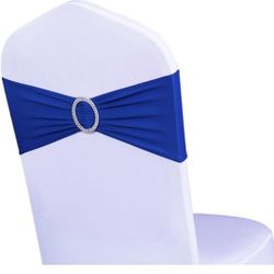LEBENGURU 100pcs Royal Blue Spandex Chair Sashes, Premium Elastic Bows with Slide Buckle, Universal Elastic Bands for Wedding Banquet Party Decoration