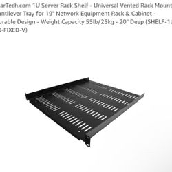 StarTech 1U Vented Rack Shelf, 19in, 55lb, 20in Deep (SHELF-1U-20-FIXED-V) Universal vented cantilever tray for 19in network equipment rack and cabine