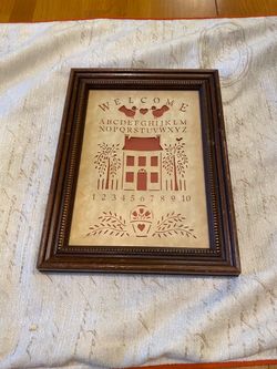 Vintage Dutch Pennsylvania folk art print in wood & glass frame. 9 x 6 inches. Cottage / country.