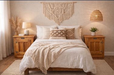 Set of 2 Solid Wood Nightstands - Rustic Oak