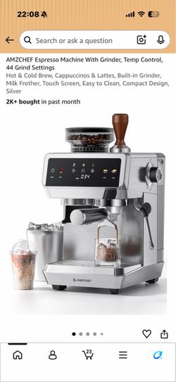 AMZCHEF Espresso Machine With Grinder, Temp Control, 44 Grind Settings Hot & Cold Brew, Cappuccinos & Lattes, Built-in Grinder
