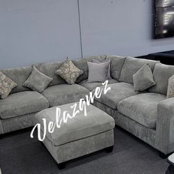 ✅️✅️ 4pc  for grey corduroy fabric upholstered sectional sofa with ottoman ✅️✅️