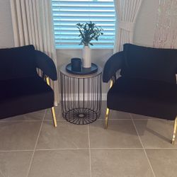 Modern Accent Chairs / Black Velvet with Gold Legs