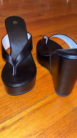 Black Platform Wedge Flip Flop Sandals
