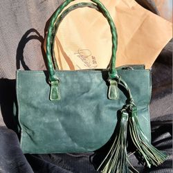 Patricia Nash Swade Leather Primrose Satchel  Handbag Dark Green Nubuck. With DUSTBAG 
