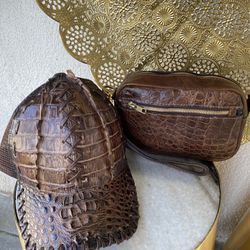 💯 Authentic Crocodile Leather Hat/Satchel Bag 