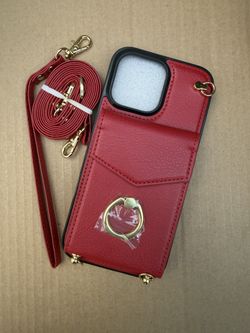 Red iPhone 16 Promax Wallet Case With Body cross Strap