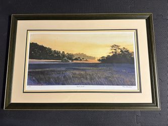 First Light By Roger Blanchard Watercolor Art 1/50 Framed. Landscape, Trees, Birds, Sun