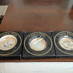 Set Of 3 Japan Chokin Art 6" Plates W/ Boxes Like New