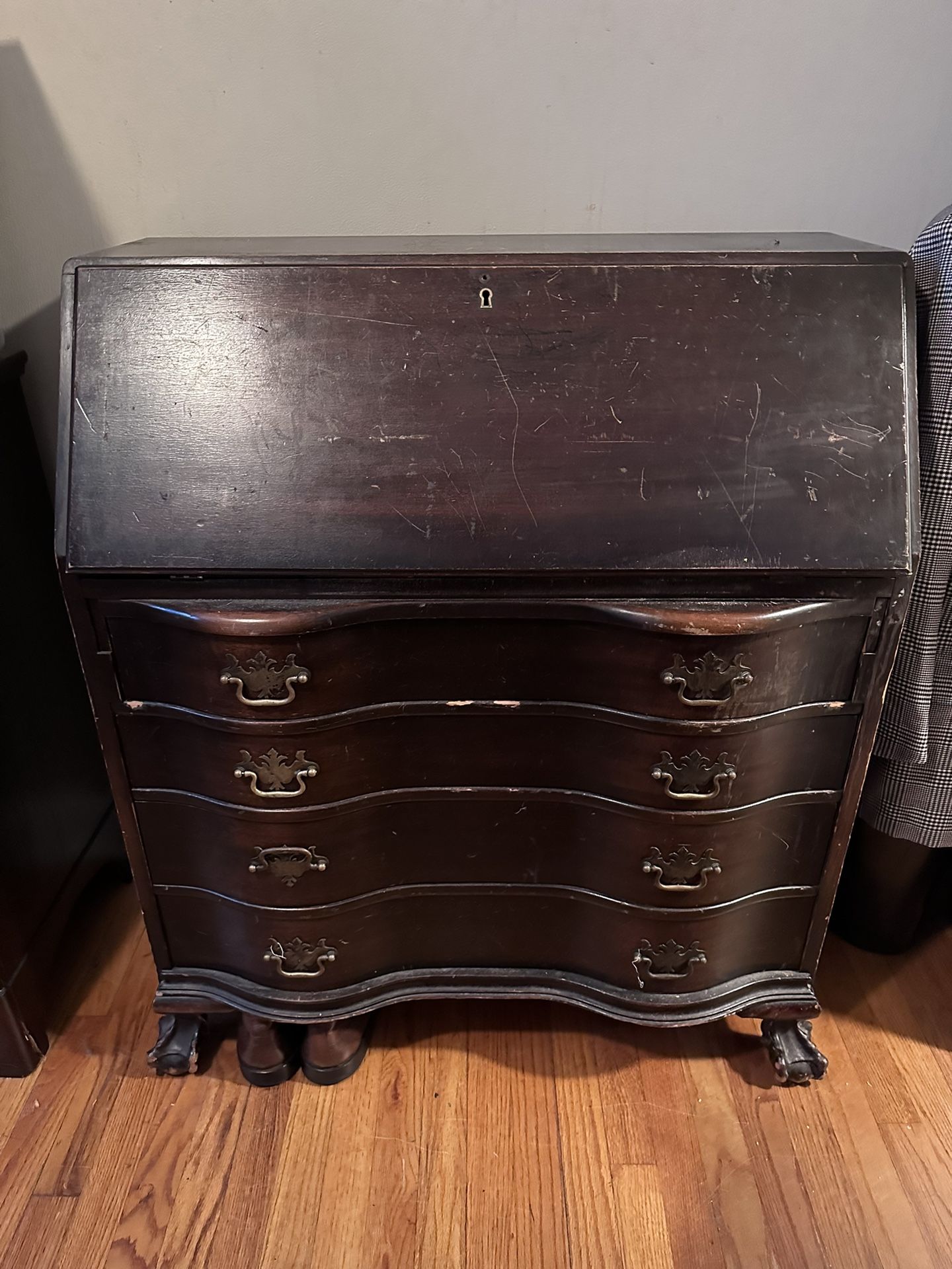 Antique Slant Front Secretary Desk Wooden Vintage Furniture Drawers