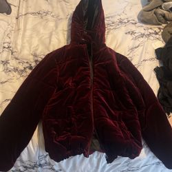 Deep, Red Velvet Puffy Coat