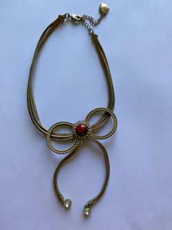 Betsy Johnson Vintage Roses are Red Lucite Rose Bow Choker Necklace