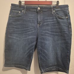 Calvin Klein Dark Blue Denim Shorts, Size  16,  10 Inch Inseam
