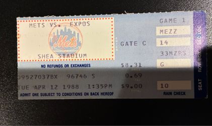1988 Mets Opening day stub