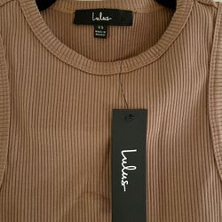 Lulus - XS Brown Ribbed Knit Sleeveless Bodysuit 