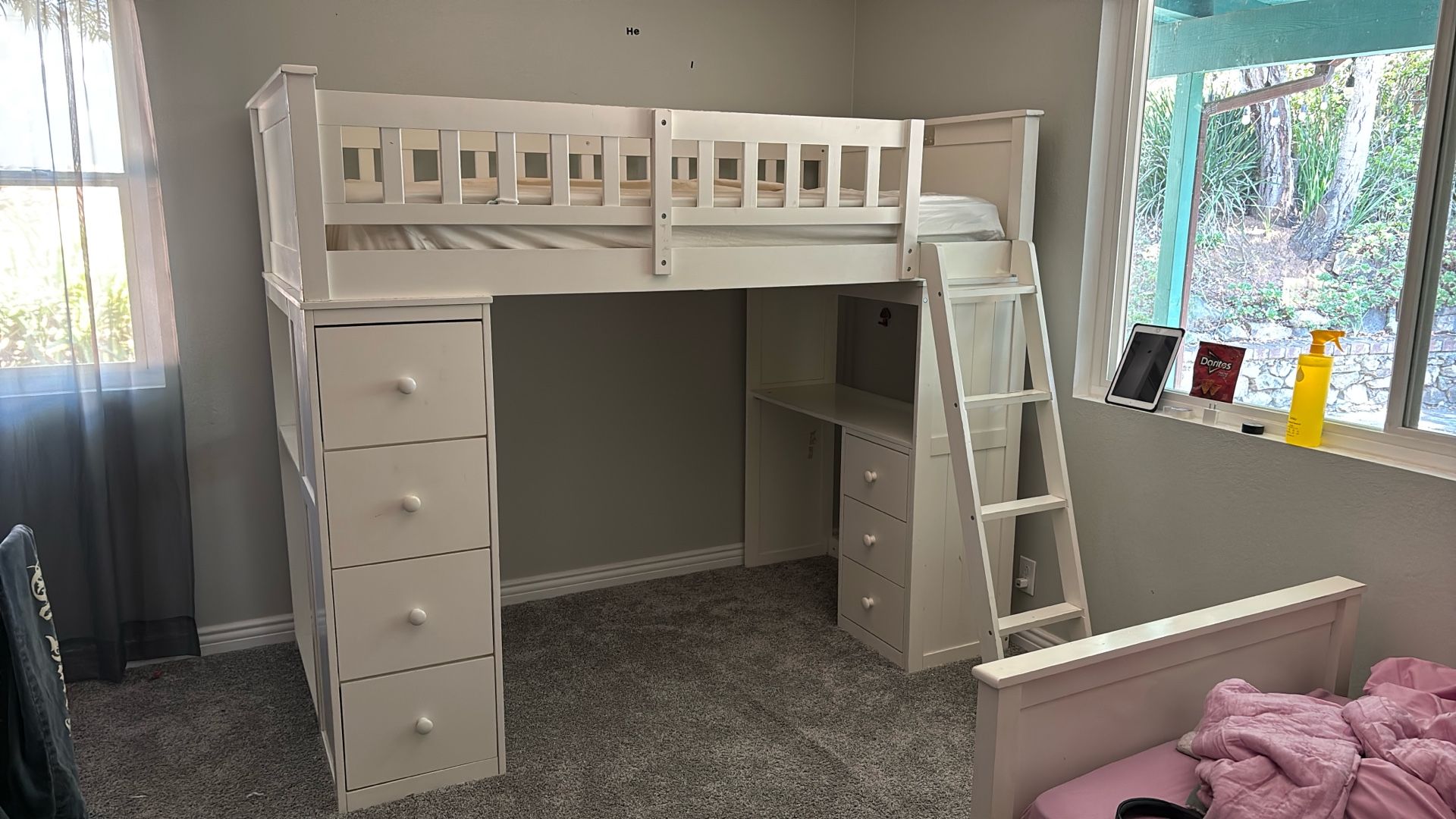 Loft Bed with Desk, Shelves and Dresser