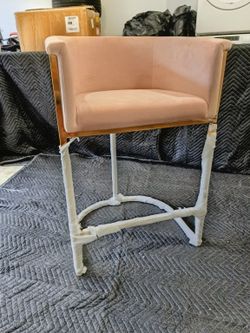 (Set 2) Meridian Donatella Pink Velvet Counter Stool - Gold Frame - Like New