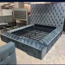 Raymond Queen Size Velvet Bed Frame With Storage 