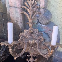 Antique French Art Nouveau Solid Cast Bronze Wall Sconce Lamp 
