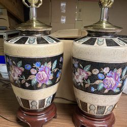 Vintage Hand Painted Porcelain Ginger Jar Lamps 