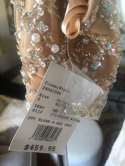 Prom dress size 2 two-piece ivory lace and nude crystal top