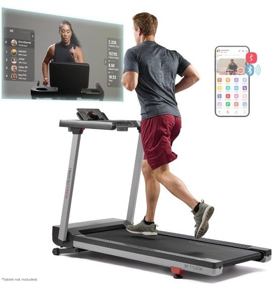 Sunny Health & Fitness Premium Foldable TreadmillWalking with Auto Incline, Shock Absorption 20in