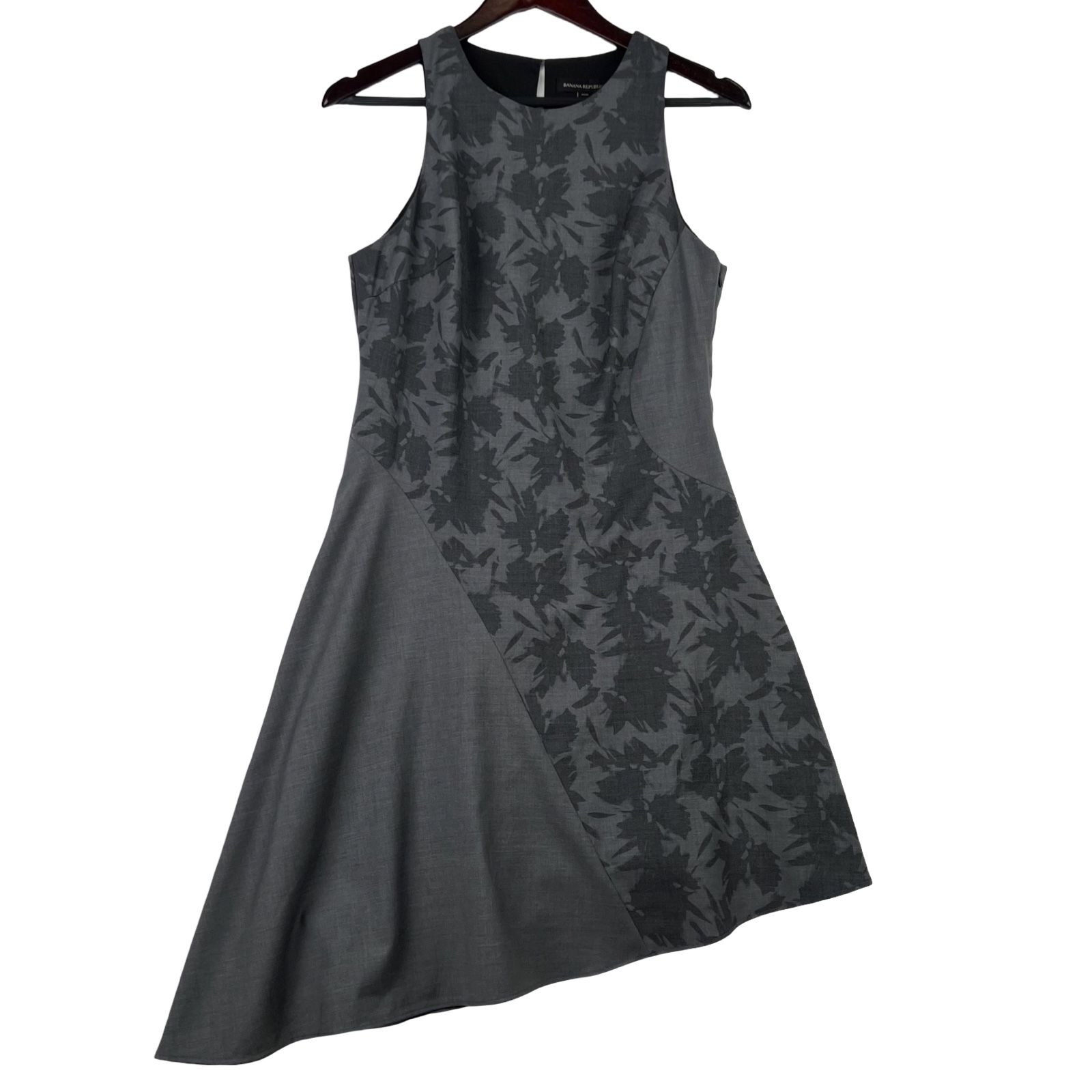 BANANA REPUBLIC BLOCKED RACER NECK ASYMMETRICAL DRESS GREY - 6P-