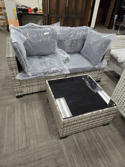 Outdoor Wicker Loveseat and Coffee Table Set