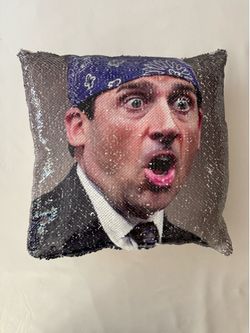 Michael Scott as Prison Mike - Reversible Flip-Sequin Throw Pillow — Silver/Color-Changing