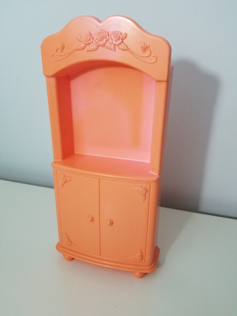 Vintage 1993 Barbie Doll house Pink TV stand furniture Dresser plastic decor