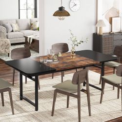 Tribesigns Dining Table for 6 People, 70.87" Long Dining Room Table with Heavy Duty Metal Frame, Industrial Rectangle Kitchen Table for Kitchen, Dinin