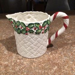 Fitz And Floyd Basket Weave and Holly 1-1/2 Quart Pitcher… Very Lovely Piece