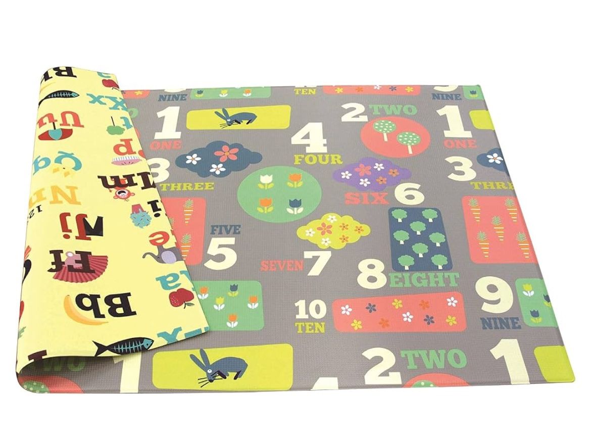 Baby Care Play Mat (Large, Playful - Letters and Numbers) 82'' x 55'' Original One-Piece Reversible Rollable Waterproof Play Mat for Infants, Babies,