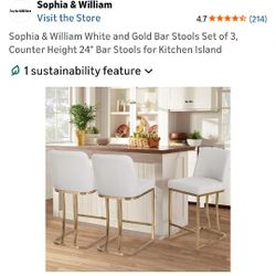 NEW! Off-White & Gold Bar Stools (Set of 3)
