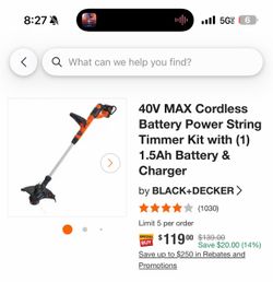 BLACK+DECKER 40V MAX Cordless String Trimmer Kit