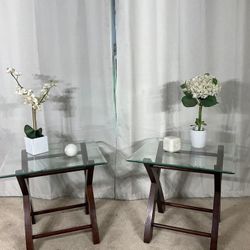 Glass & Wood End Tables / Side Tables (2)