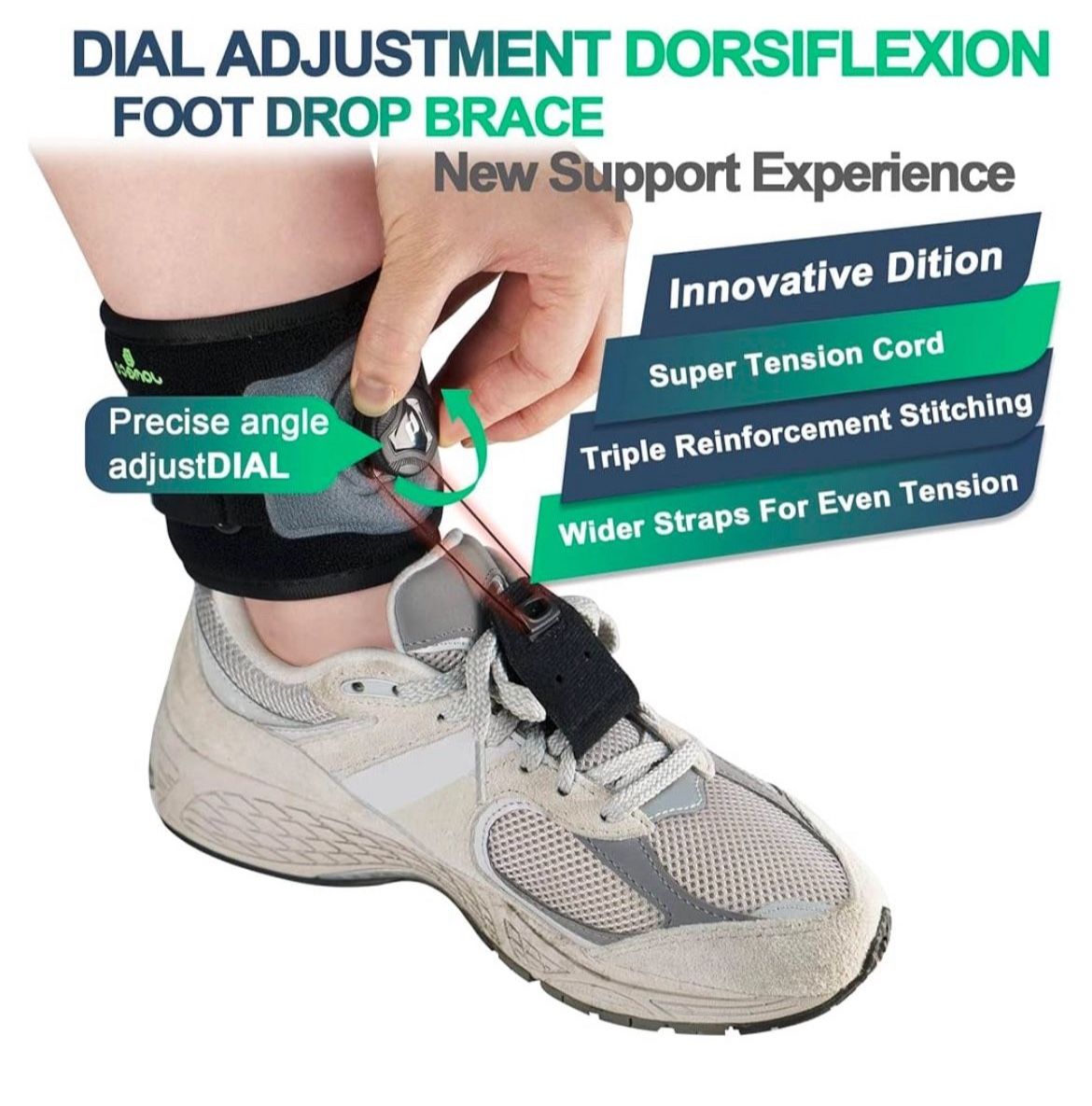 Drop Foot Brace with Reel-Adjust Dorsiflexion Drop Foot Support Lifting Up Foot Drop Brace for Walking with Shoes for Foot Drop Cause by ALS,MS,Stroke