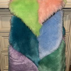 LZJ Unisex Faux Fur Multicolored Vest With Hooks Inside Size XXXL