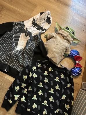 Disney Lot: ears, Grogu pal and kids sweater, Jack Skellington kids jacket
