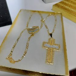 14k gold filled figaro chain pendant and ring