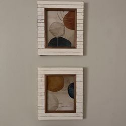 2 Small Frames Whit Print Abstract/ Wall Art 