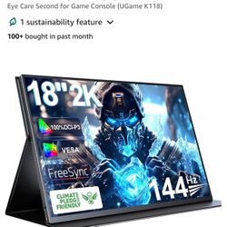 18” 144hz Gaming Monitor, New